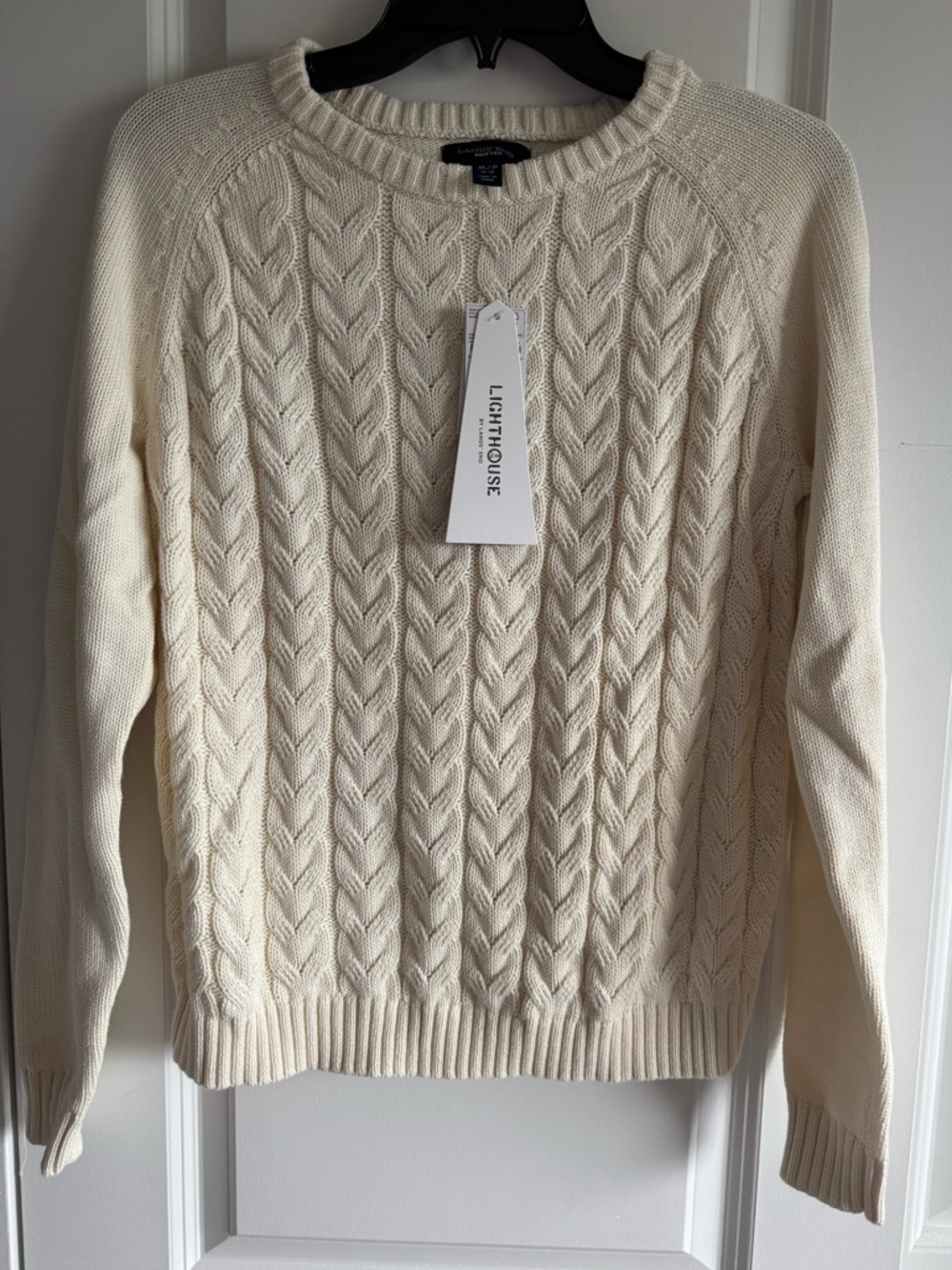 Lands' End Cream Cable-Knit Crewneck Drifter Sweater